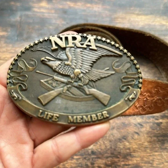 NRA LIFE MEMBER COLLECTOR EDITION NORMAN FOUNDRY DALLAS TEXAS BRASS LEATHER BELT